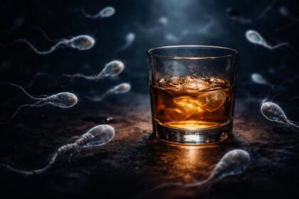 Férfi és nő pár relaxáltan, orvosi laboratóriumban spermaminőségi vizsgálatra készülnek.