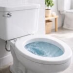 Amerikai WC öblítési rendszerét és tartályát szemléltető részletes diagram és jelölések