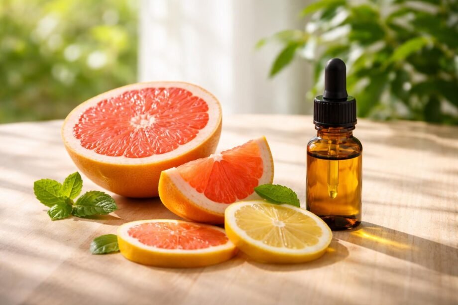 Grapefruit cseppek elveivel kapcsolódó diétás tippeket vizualizáló jelenet a konyhában