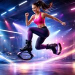 Kangoo ugrálás rugós cipőkkel edzés közben, energikus és motiváló, állóképesség fejlesztése.