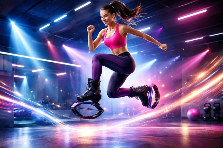 Kangoo ugrálás rugós cipőkkel edzés közben, energikus és motiváló, állóképesség fejlesztése.